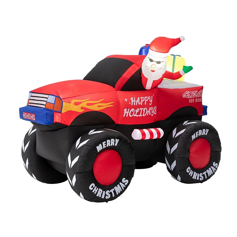 Glitzhome® 7ft. LED Lighted Santa Claus Pickup Truck Inflatable Décor