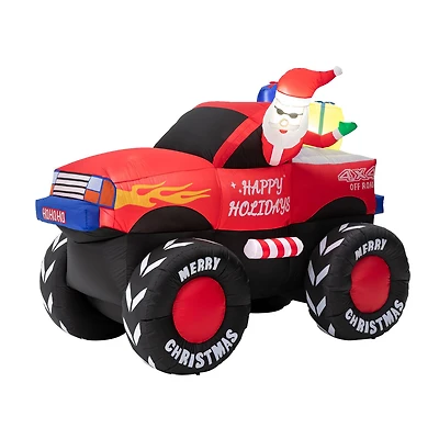Glitzhome® 7ft. LED Lighted Santa Claus Pickup Truck Inflatable Décor