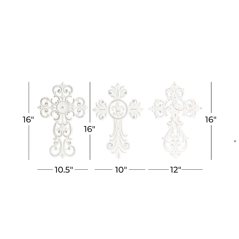 Set of 3 White Wood Traditional Wall Decor 11", 10"