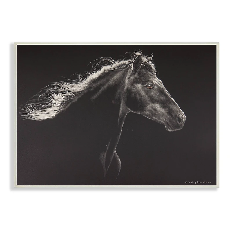 Stupell Industries Strong Equestrian Portrait Minimal Black Horse Wall Plaque