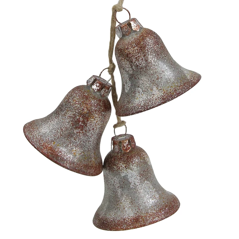 5" Silver & Brown Rustic String of Bells Glass Ornament