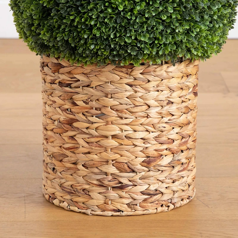 2ft. UV-Resistant Artificial Boxwood Ball Topiary in Hyacinth Weave Basket