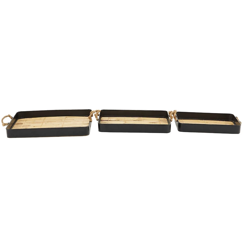 The Novogratz Light Brown Rattan Handmade Slatted Base Tray Set