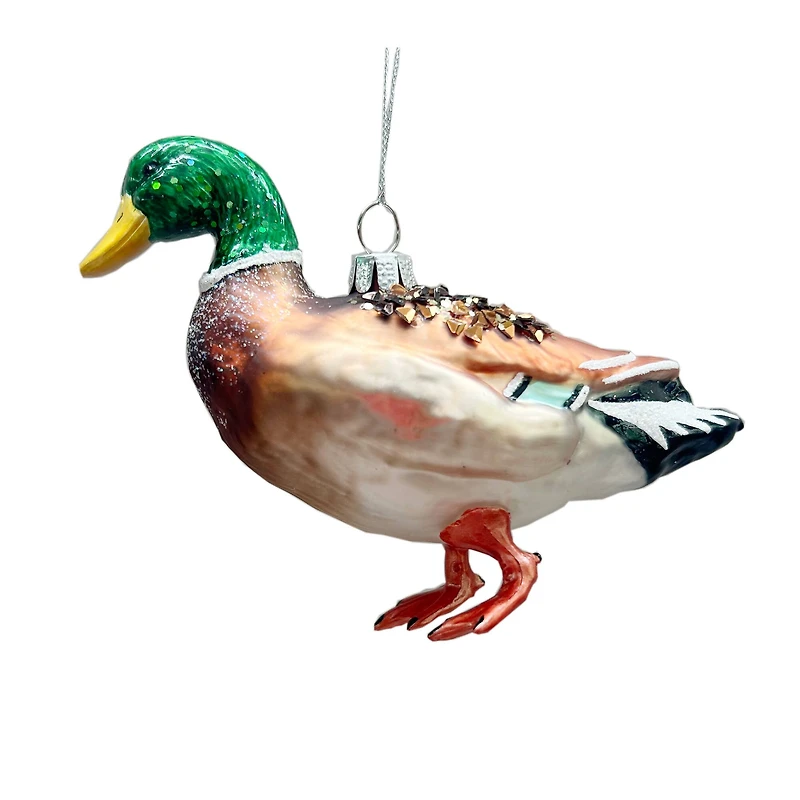 6.75" Green, Brown & White Duck Glass Ornament by Ashland®