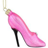4" Pink High Heel Glittered Glass Christmas Ornament