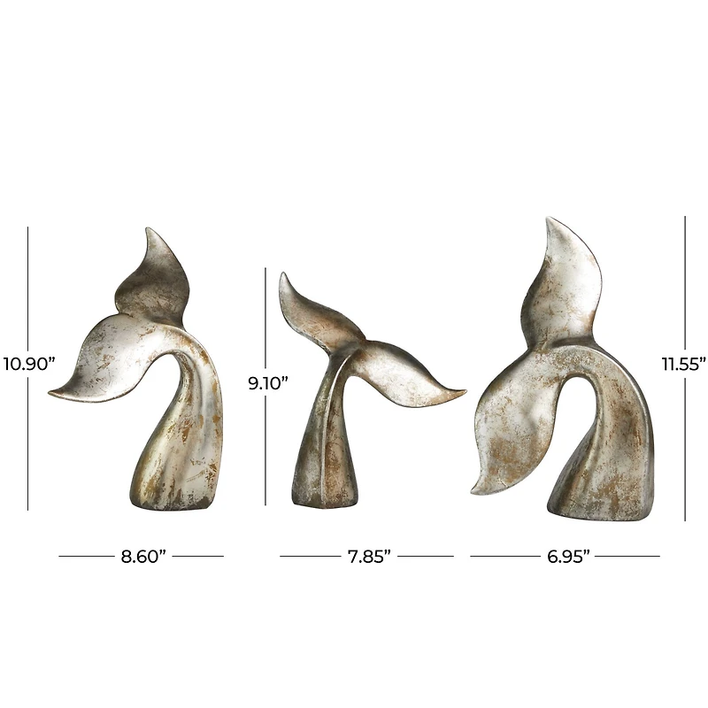Silver Whale Tail Sculpture Set