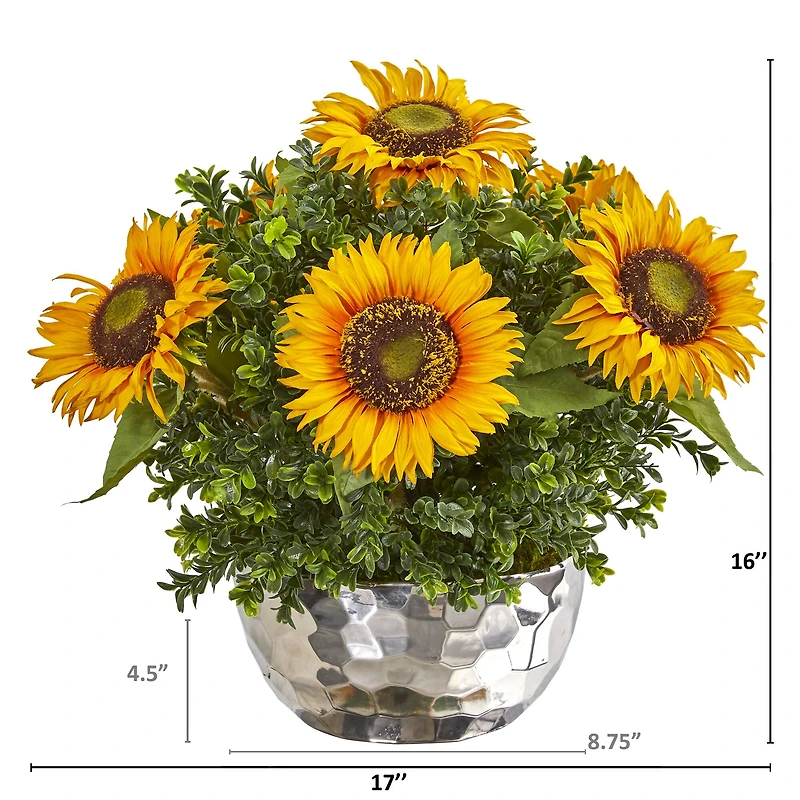 16" Sunflower Arrangement in Silver Vase