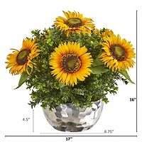 16" Sunflower Arrangement in Silver Vase