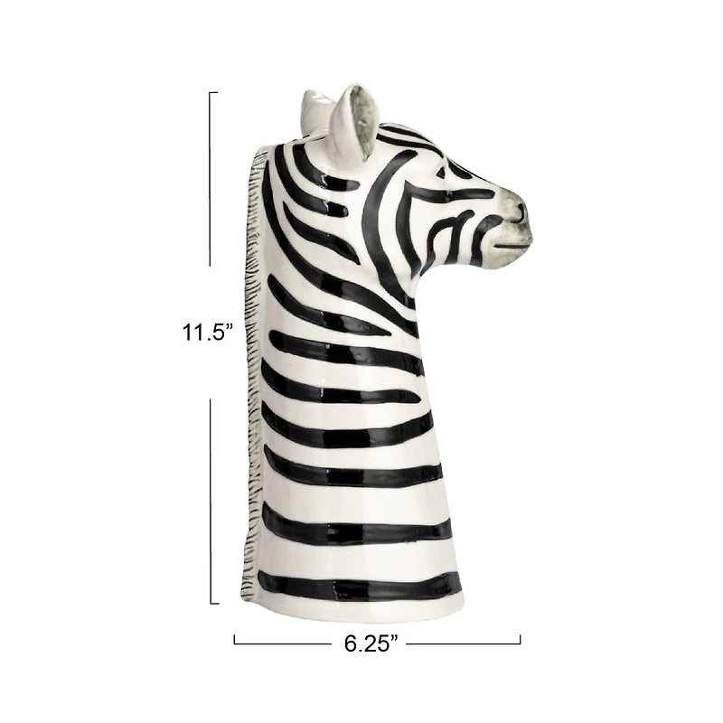 Hello Honey® 11.5" White & Black Hand-Painted Decorative Stoneware Zebra Vase