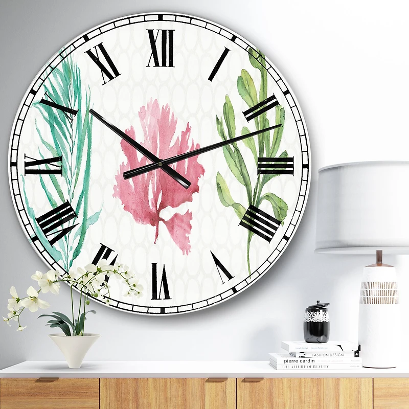 Designart Mixed Botanical Green Leaves II Farmhouse Wall Clock