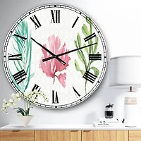Designart Mixed Botanical Green Leaves II Farmhouse Wall Clock