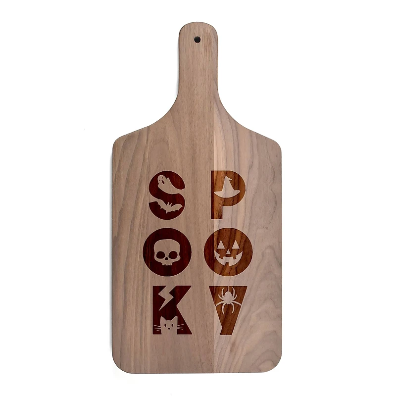 17" Spooky Icons Walnut Paddle Cutting Board