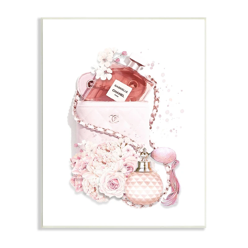 Stupell Industries Pink Designer Bag with Chic Florals Paint Splatter Wall Plaque