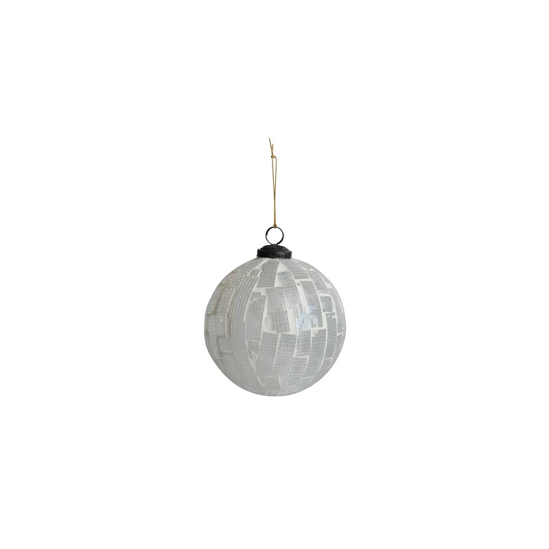 Hello Honey® 5" White Round Mosaic Glass Ball Ornament