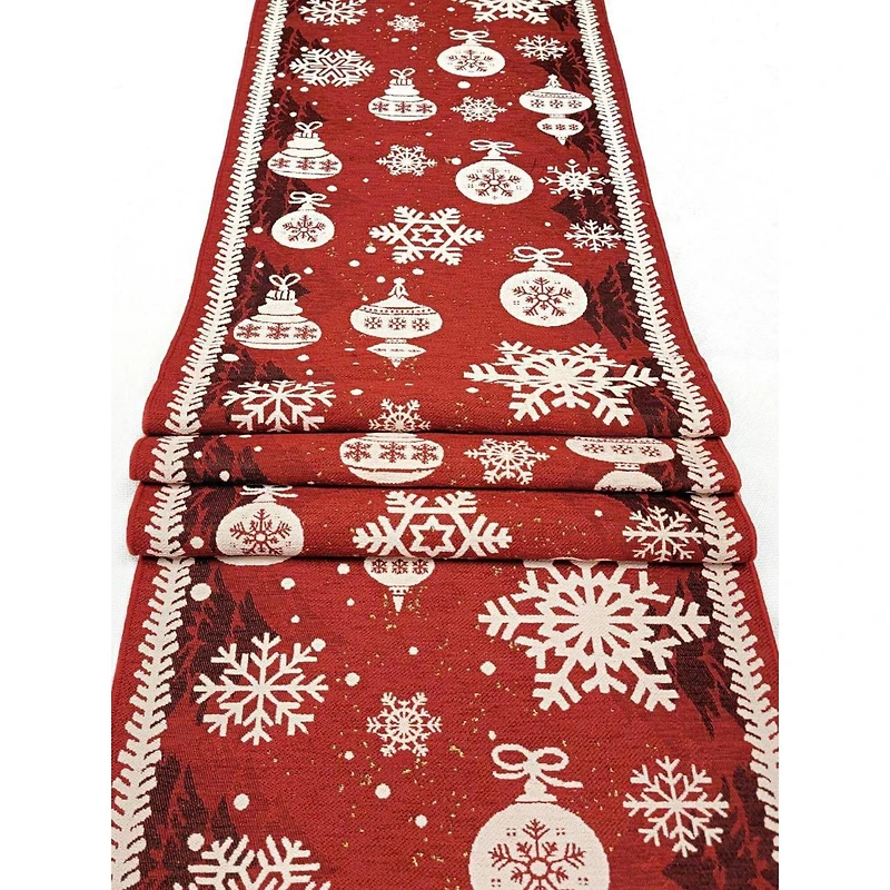 Wizardi 13.75" x 71" Red Christmas Ornaments Table Runner