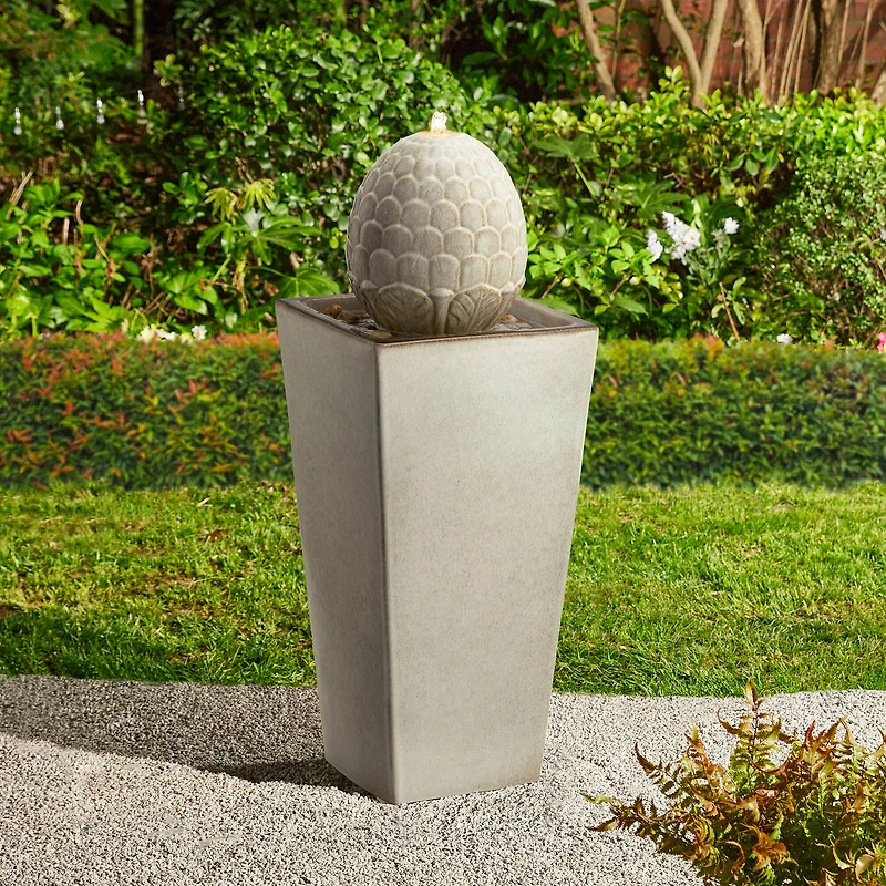 Glitzhome® 36" Oversized Sand Beige LED Ceramic Pedestal Fountain