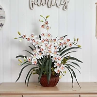 30" Silk Cymbidium Arrangement with Decorative Vase