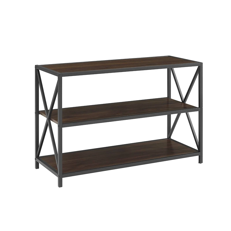 Walker Edison Dark Walnut X-Frame Industrial Wood Bookshelf