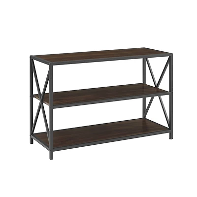 Walker Edison Dark Walnut X-Frame Industrial Wood Bookshelf