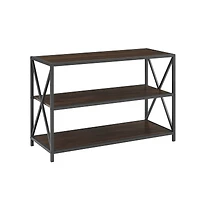 Walker Edison Dark Walnut X-Frame Industrial Wood Bookshelf