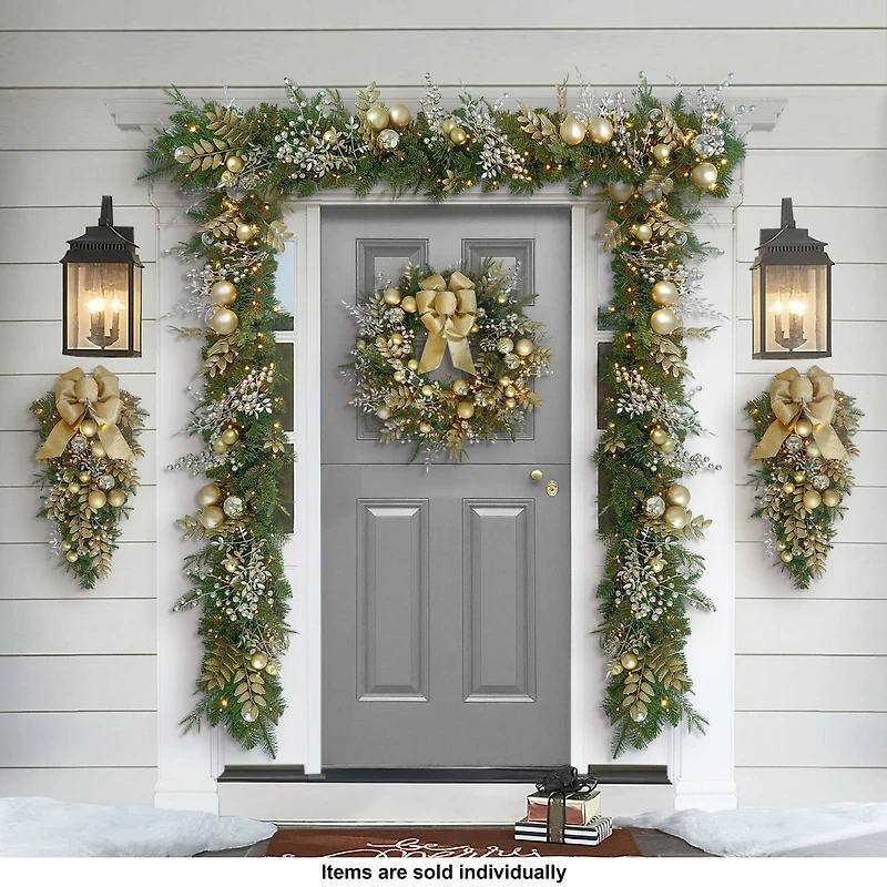 6ft. Battery-Operated Pre-Lit Gold Decorated Artificial Garland