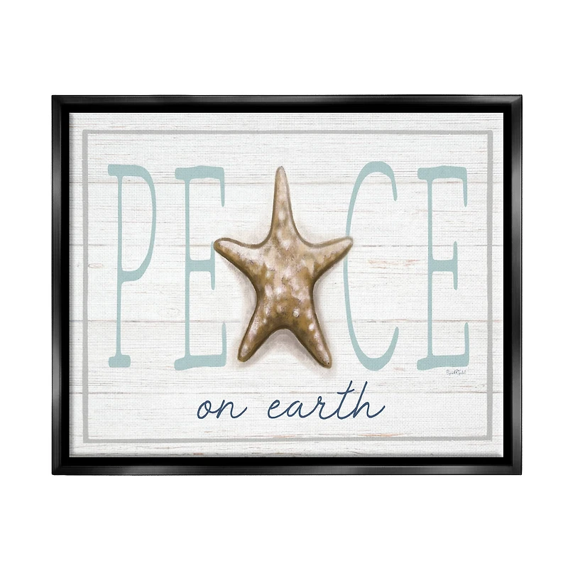 Stupell Industries Peace On Earth Starfish Sign Framed Floater Canvas Wall Art