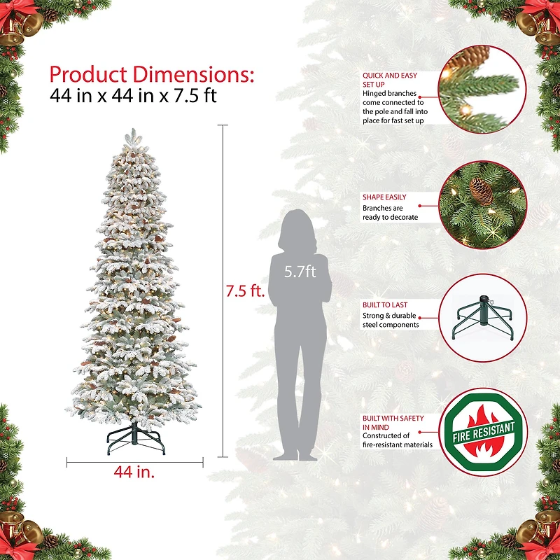 7.5ft. Pre-Lit Flocked Slim Montville Spruce Artificial Christmas Tree, Clear Lights