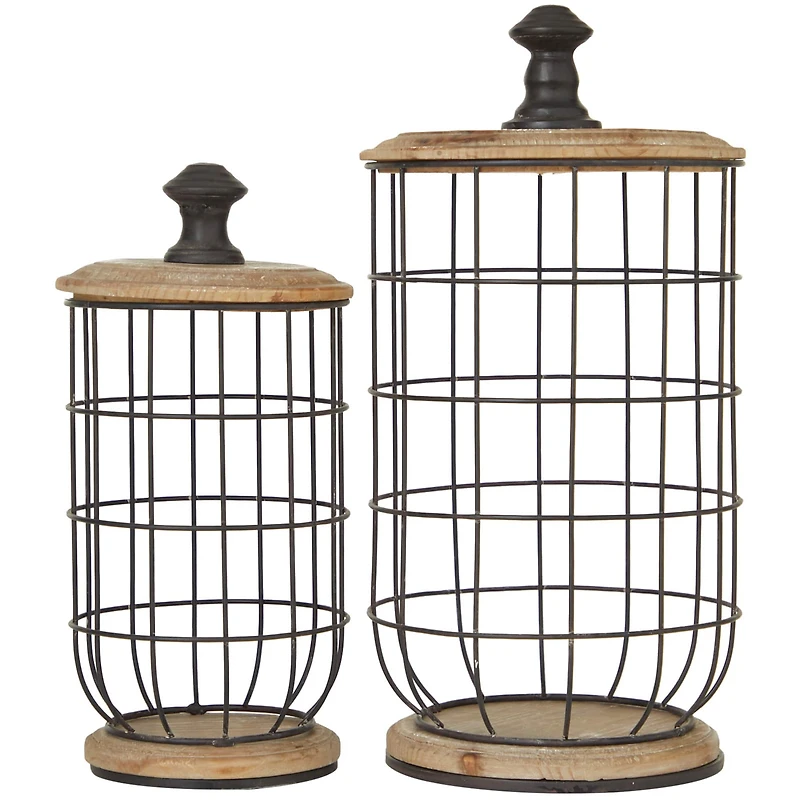Black Metal Caged Style Kitchen Decorative Jars Set