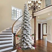 15ft. Pre-Lit Flocked Pencil Spruce Artificial Christmas Tree, Warm White LED Lights