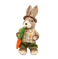 14" Brown & Yellow Rustic Boy Rabbit with Carrot Standing Easter Figure