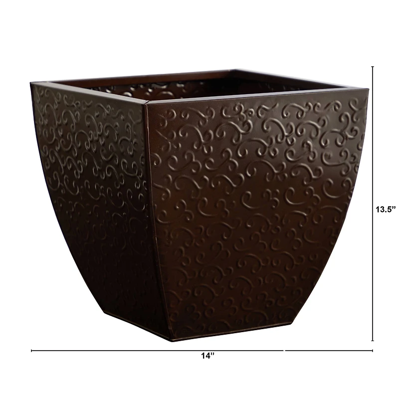 14" Embossed Metal Scroll Planter