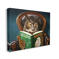 Stupell Industries Funny Owl Reading Leather Chair Hoot Book Canvas Wall Art
