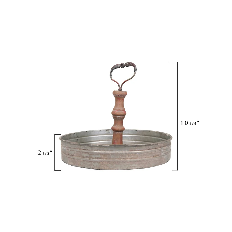 Hello Honey® 11'' Round Metal & Wood Tray with Handle