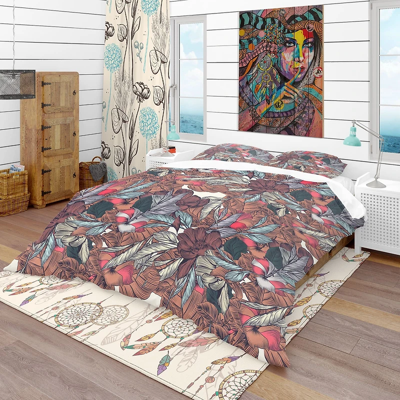 Designart 'Floral Botanical Pattern with Engraved Flowers' Bohemian & Eclectic Bedding Set
