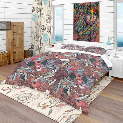 Designart 'Floral Botanical Pattern with Engraved Flowers' Bohemian & Eclectic Bedding Set