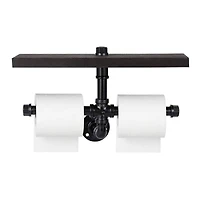 Black Wall Mounted Industrial Dual Toilet Paper Holder with Storage Shelf