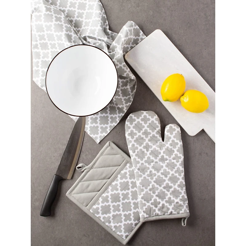 DII® Gray Lattice Oven Mitt & Potholder Set