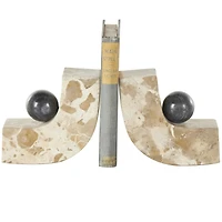 5" Brown Marble Arched Curved Bookends with Black Orbs, 2ct