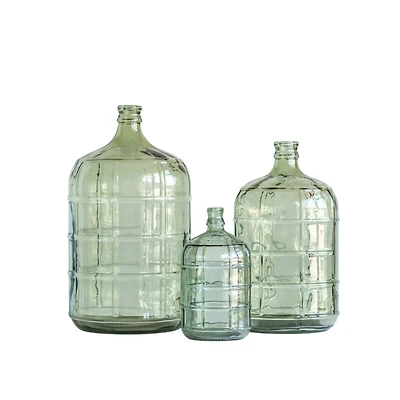 Hello Honey® 11" Transparent Green Vintage Embossed Windowpane Glass Bottle