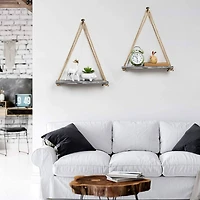 NEX™ 16" Gray Whitewash Hanging Rope Wood Wall Shelves, 4ct.