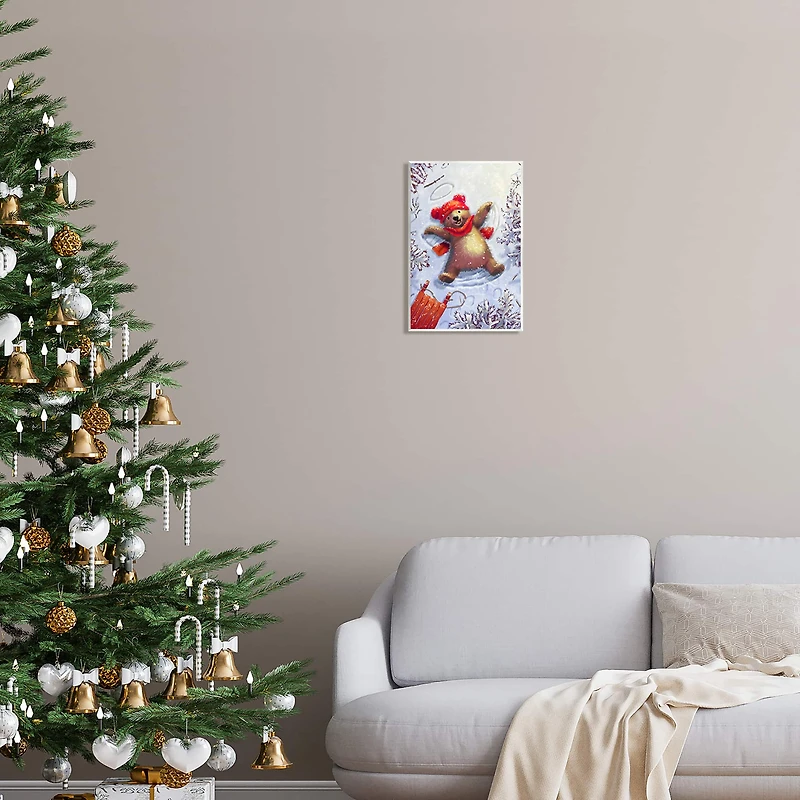 Stupell Industries Bear Cub Snow Angel Sled Wall Plaque Art