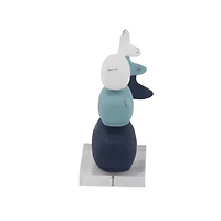 8" Blue & White Coastal Whales Sculpture