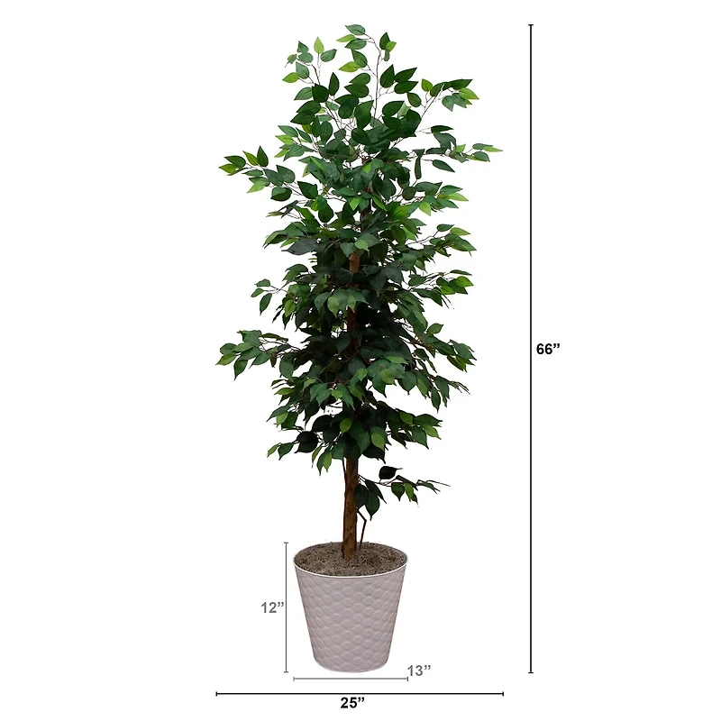 5.5ft. Artificial Ficus Double Stalk Tree in Hexagon Metal Planter