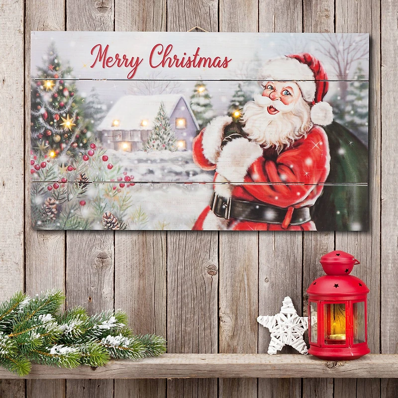 Glitzhome® 24" LED Wooden Santa Wall Décor