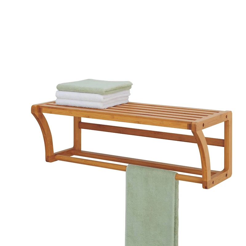 Organize It All Bamboo Wall Mounted Shelf with Towel Bar 