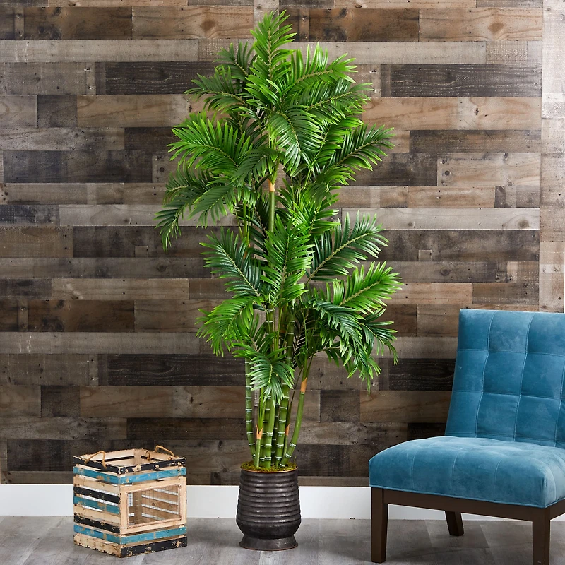 6ft. Areca Palm Tree in Ribbed Metal Planter