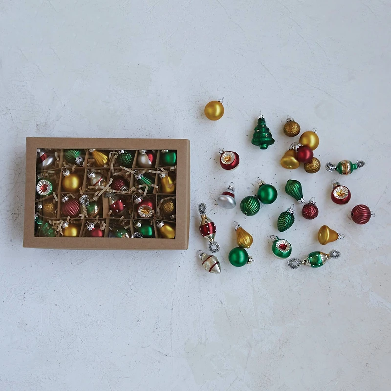 Hello Honey® Mini Hand-Painted Matte & Pearl Classic Holiday Glass Ornament Set