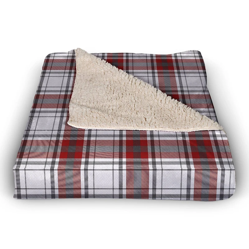 Red And Gray Plaid 50x60 Sherpa Fleece Blanket