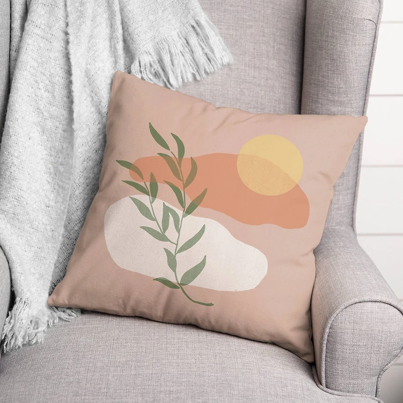 Clouds Leaf Sun On Blush 18" x 18" Throw Pillow