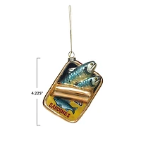 Hello Honey® 4.25" Hand-Painted Glass Sardines in Can Ornament with Glitter